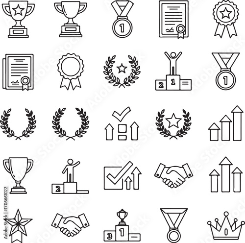 Achievement, Success, and Award Line Icons Set