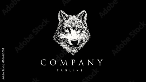 Hand drawn wolf vector illustration head silhouette for logo design