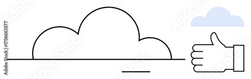Minimalist cloud featuring a thumbs-up gesture, representing approval and positivity. Ideal for technology, cloud service concept, data storage, teamwork, innovation, simplicity, creative