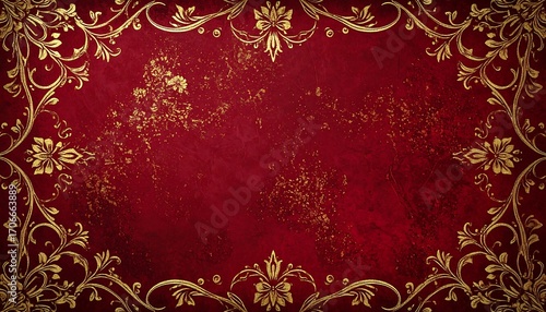 Ornate red background with gold trim