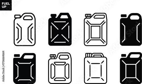 Collection of Fuel Can Icons in Black and White