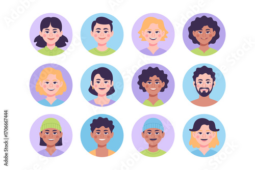 A vibrant set of diverse characters with cheerful expressions representing joy and togetherness, perfect for conveying human emotions and community spirit.