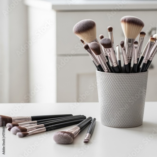 Makeup Brushes Set in a Modern Cosmetic Arrangement