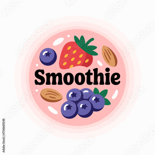 A lively smoothie illustration showcasing strawberries and blueberries, surrounded by light elements that capture the fun and refreshing aspect of healthy living.