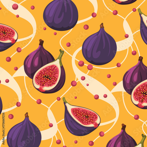 Stylish illustration featuring deep purple figs alongside artistic swirls, ideal for various design applications that need a fresh and inviting look.