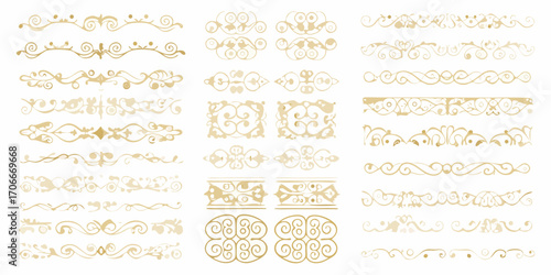 Collection of elegant golden decorative borders and ornaments for design elements