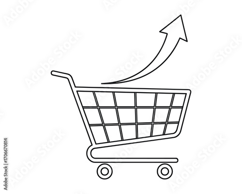 Shopping Cart With Arrow Upwards Outline, Indicating Increasing Sales and Profits