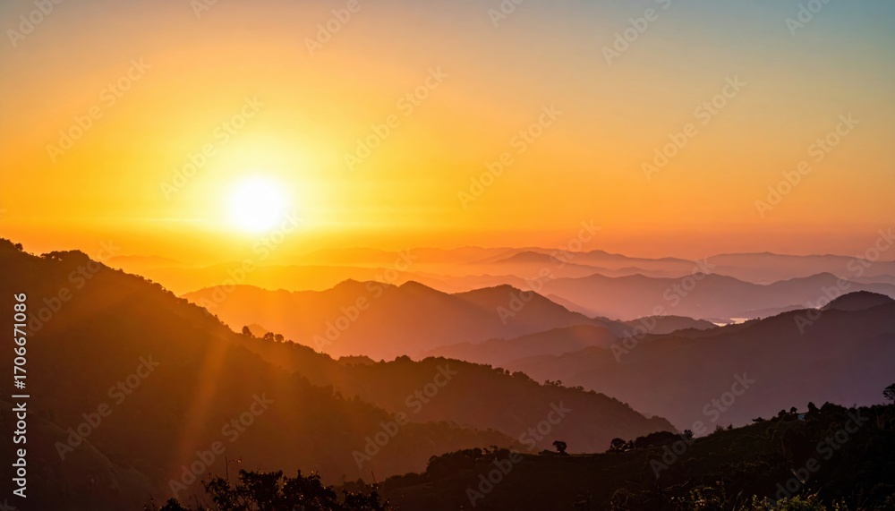 Obraz premium Sunrise over layered mountain ranges