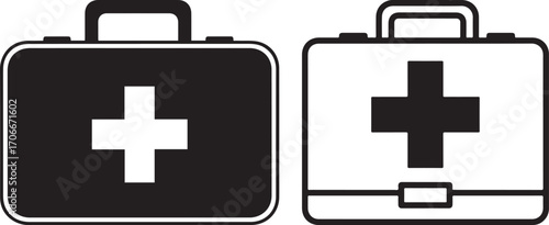 Black and White Medical First Aid Kit Icons