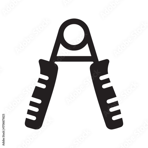 Hand grip strengthener glyph icon. Fitness equipment for strength training and forearm exercise. Black vector silhouette.