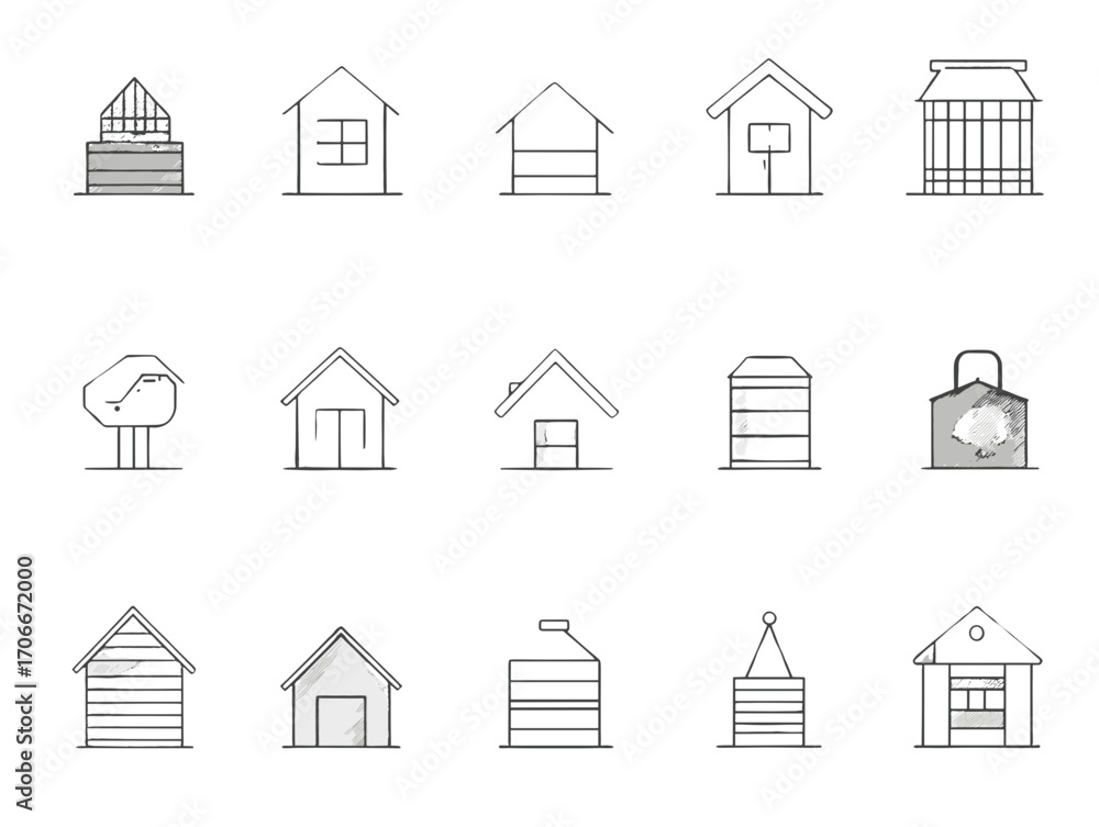 Fototapeta premium Various house icons in minimalist line design 
