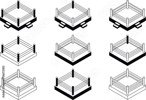Isometric Boxing Ring Illustrations with Variations