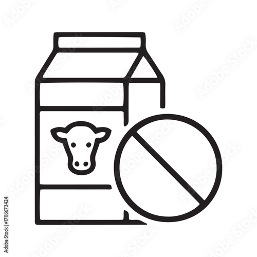 Dairy-Free Icon, Lactose Intolerance Vector Symbol. No Milk Allergen Sign for Vegan Food Packaging, Isolated on White