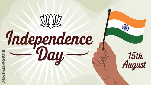 An artistic representation of Indian patriotism with a hand holding the tricolor flag to celebrate the national holiday of Independence Day on the 15th of August