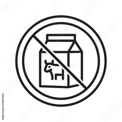 Dairy-Free Icon, Lactose Intolerance Vector Symbol. No Milk Allergen Sign for Vegan Food Packaging, Isolated on White