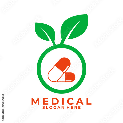 herbal medicine logo design vector template. Herbal medicine tablet logo design