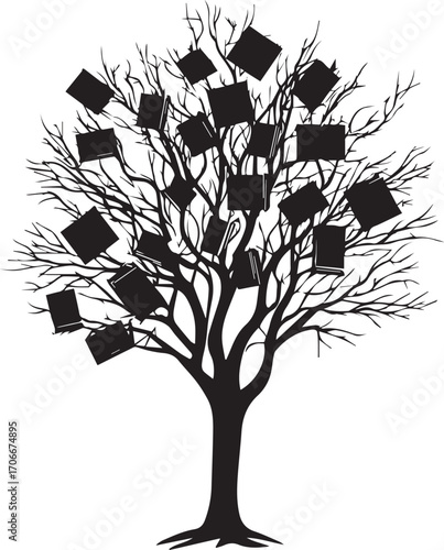 Book tree illustration knowledge growing, education, learning, reading, library art