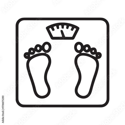 Weight Scale Icon with Feet, Body Measurement Vector Symbol. Diet, Fitness, and Health Tracking Illustration.