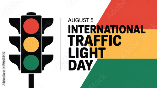 Striking Minimalist Graphic Commemorating International Traffic Light Day on August 5th, Highlighting Essential Road Signals in Vibrant Hues