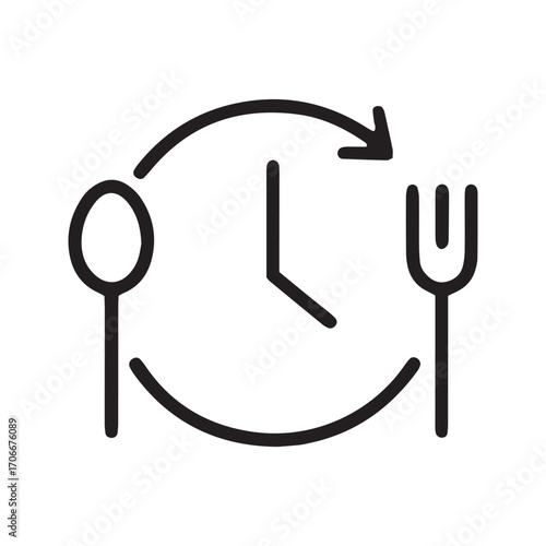 Meal Time Icon, Intermittent Fasting Symbol. Clock with Spoon and Fork for Diet Schedule, Vector Illustration.