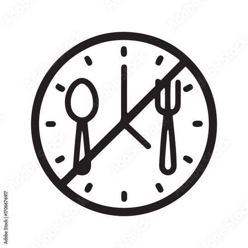 Meal Time Icon, Intermittent Fasting Symbol. Clock with Spoon and Fork for Diet Schedule, Vector Illustration.