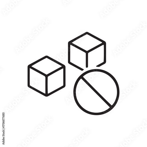 Sugar-Free Icon Vector, No Sugar Added Symbol. Crossed Out Sugar Cubes for Diabetic Diet Food Label, Isolated on White Background.