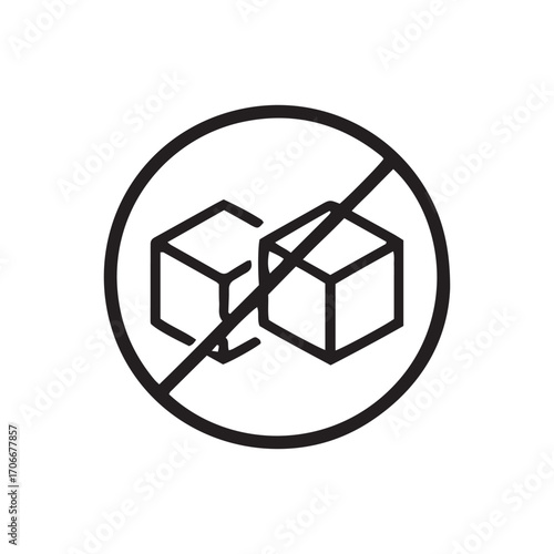 Sugar-Free Icon Vector, No Sugar Added Symbol. Crossed Out Sugar Cubes for Diabetic Diet Food Label, Isolated on White Background.
