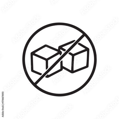 Sugar-Free Icon Vector, No Sugar Added Symbol. Crossed Out Sugar Cubes for Diabetic Diet Food Label, Isolated on White Background.