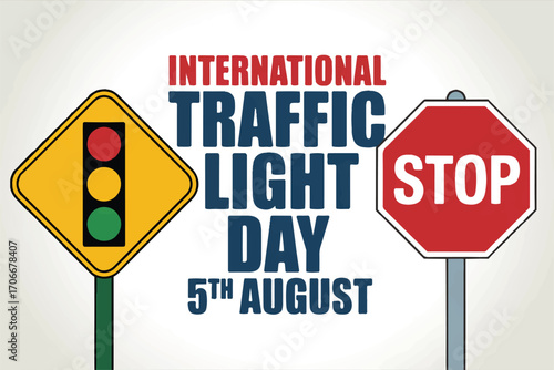 Promotional graphic highlighting International Traffic Light Day on August 5th, emphasizing road safety regulations and traffic control awareness