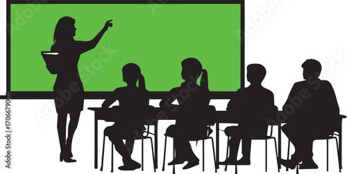 Teacher teaching students in classroom silhouette education learning concept art