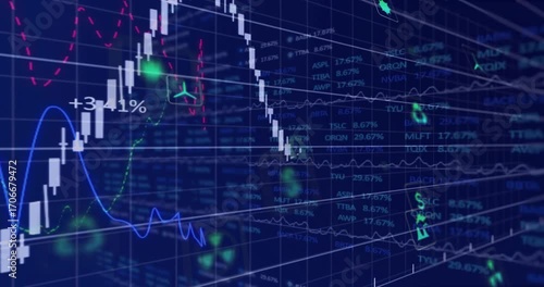 Grid emerging sparking green icons drifting chart weaving rising visualizing energy market trends
