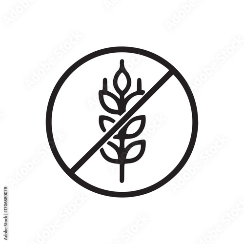 Gluten-Free Icon Vector, No Wheat Allergy Symbol. Celiac Diet Food Product Label, Black Line Art Isolated on White Background.