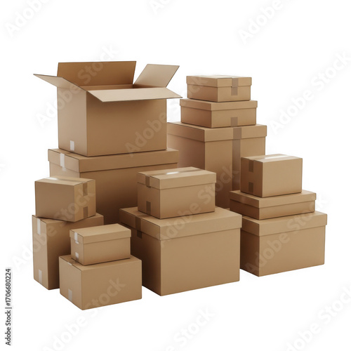 Stack of cardboard boxes for moving shipping and storage solutions packaging freight logistics transparent background