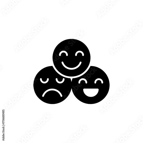 Simple glyph icon template featuring a range of smiley face emotions from happy to sad
