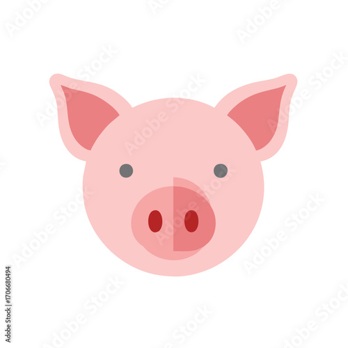 Simple pink pig head icon in a minimalist flat design style. Adorable farm animal face illustration for web or mobile app logo