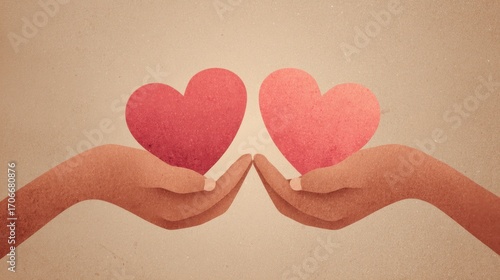 Hands of Love: Two hands cradle two hearts, symbolizing affection, care, and the bonds of togetherness. The warm hues and gentle imagery evoke a feeling of tenderness and connection.