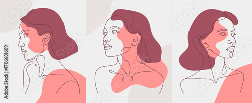 This image features three abstract portraits with flowing lines and soft shapes, conveying emotion and a contemporary artistic style ideal for design enthusiasts.