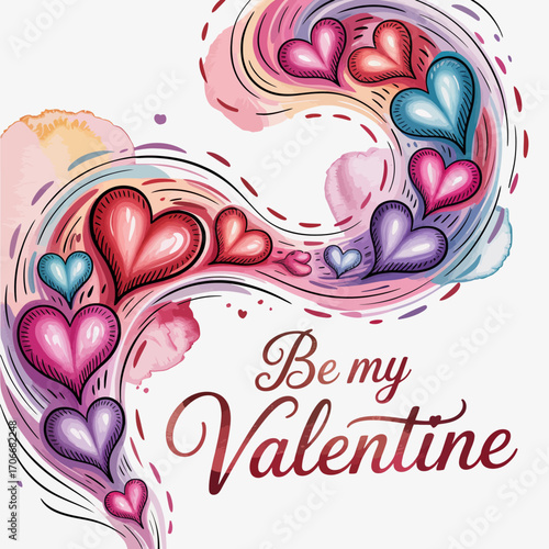 An artistic depiction of flowing hearts in vibrant colors, ideal for Valentine's Day and romantic messages, symbolizing love's continuous movement and connection.