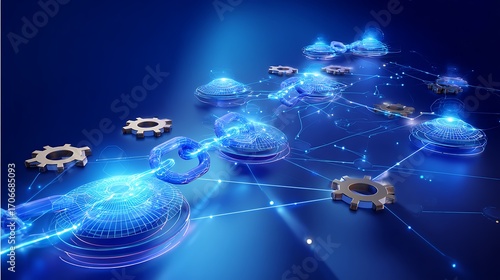 Futuristic Digital Technology Concept with Blockchain and Network Connections