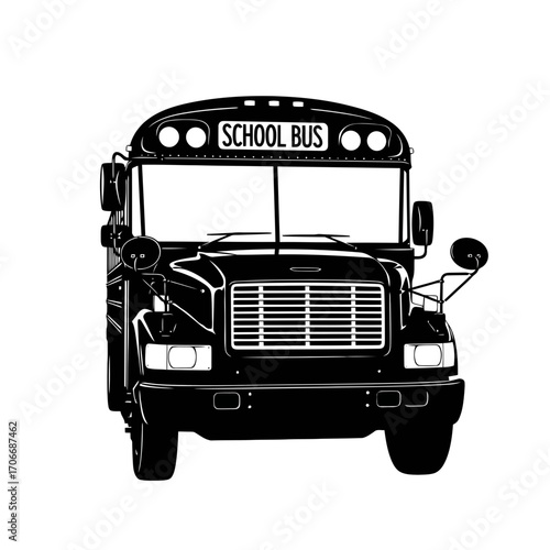 Front view school bus silhouette isolated on white background