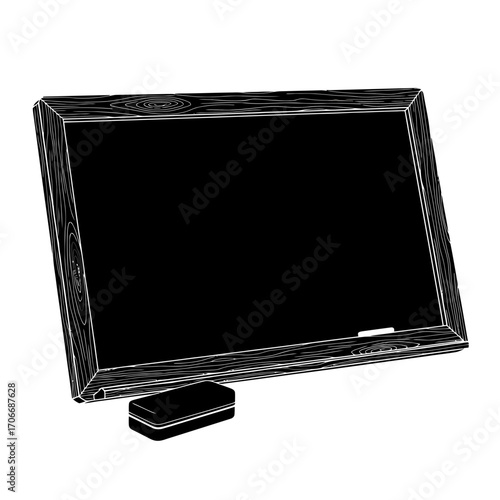 Chalkboard and eraser silhouette isolated on white background