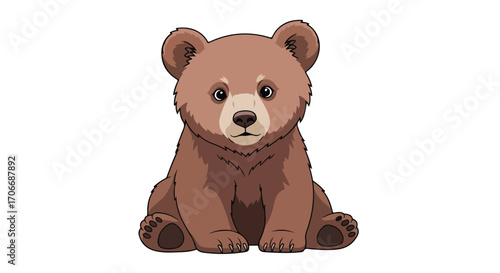 Charming cartoon depiction of a brown bear cub, meticulously detailed and digitally rendered for playful and educational use