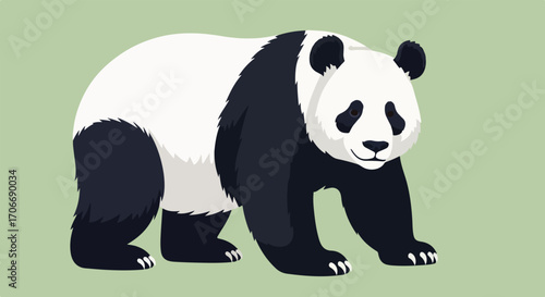Stylized panda bear illustration with a minimalist design on a muted green background showcasing a simplified representation