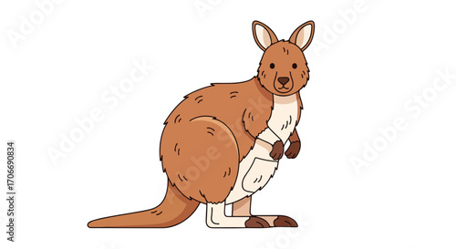 A Charming Kangaroo Illustration Featuring Earthy Tones and Playful Cartoon Aesthetics on White Background