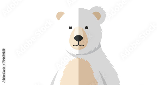 Stylized vector illustration showcasing a playful white bear with geometric shapes and textures against a clean white backdrop adding a touch of