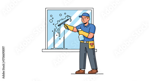 A Dedicated Window Cleaner at Work: Illustration of a Professional Ensuring Spotless Glass Surfaces for Homes or Businesses