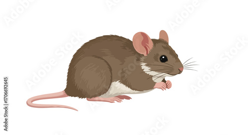 Detailed vector illustration showcases a brown mouse on a white background, creating a clean and simple composition for various purposes
