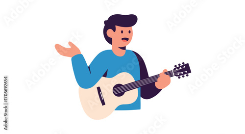 Animated character playing guitar, showcasing musical expression and creativity, perfect for music lessons, song tutorials, or artistic visual