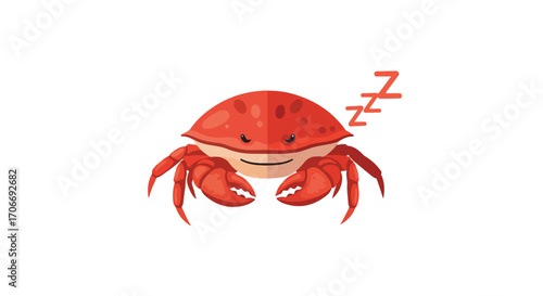 Restful crustacean: an illustration of a sleeping cartoon crab with a flat design style and simple background indicating tranquility