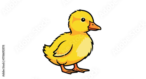 Adorable Cartoon Duckling with Vibrant Yellow Plumage and Distinctive Features standing alone